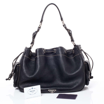 Prada Vitello Daino Drawstring Bag Nero Black 10 of 10