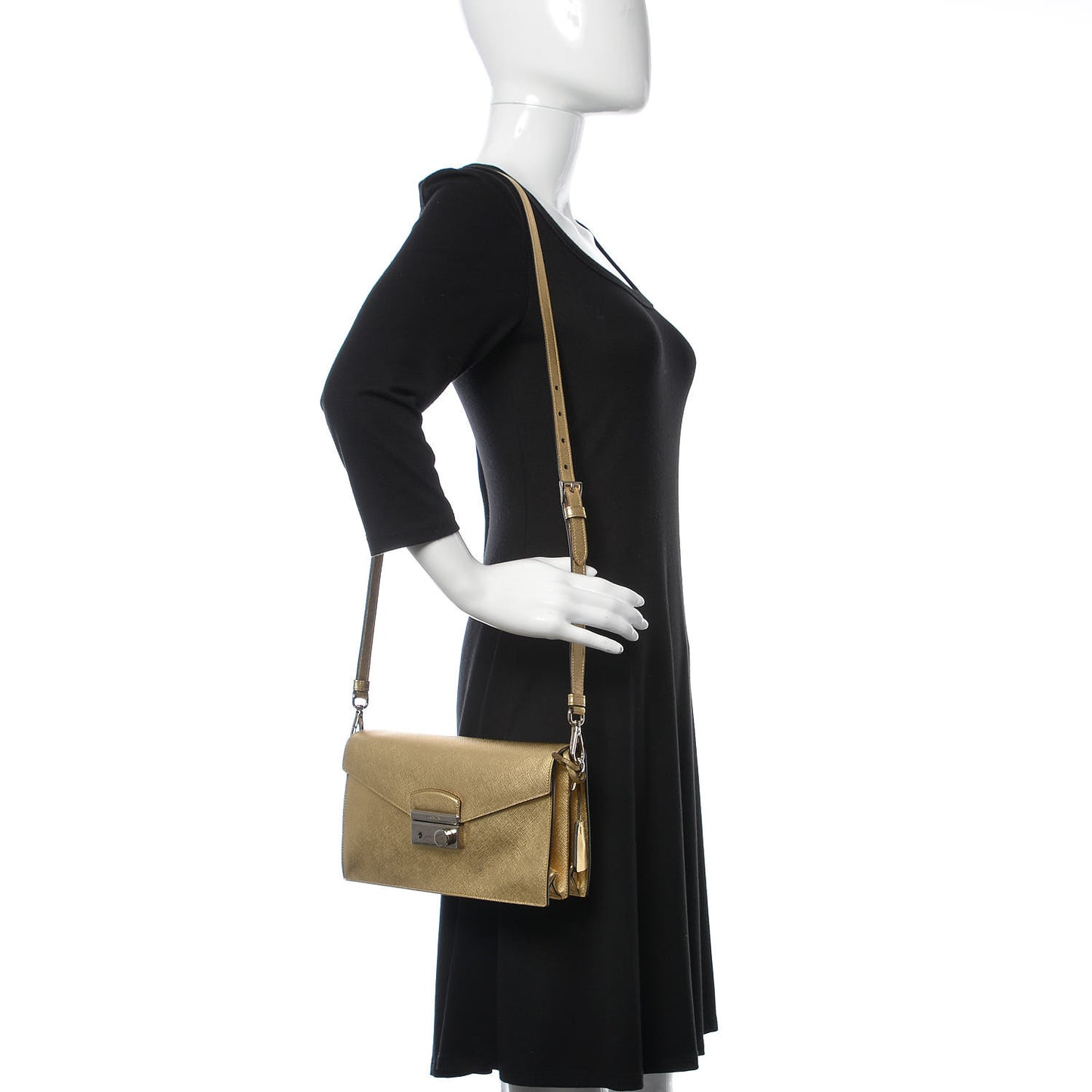 Saffiano Lux Sound Shoulder Bag Gold