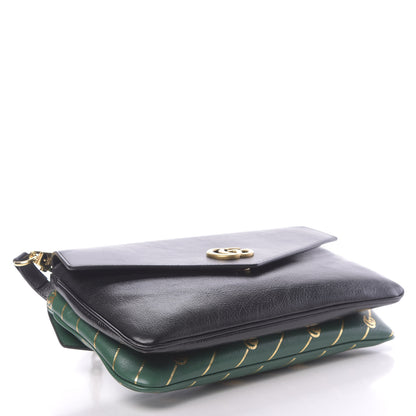 Gucci Calfskin Diagonal GG Medium Thiara Double Envelope Shoulder Bag Emerald Green Black 4 of 14