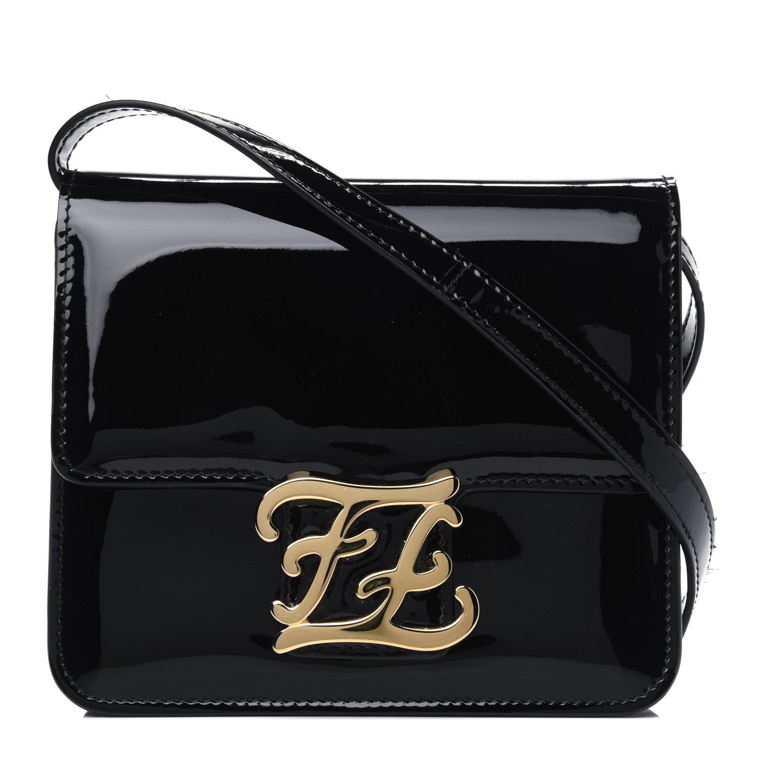 Fendi Vitello Vernice Mou Karligraphy Crossbody Bag Black 1 of 7