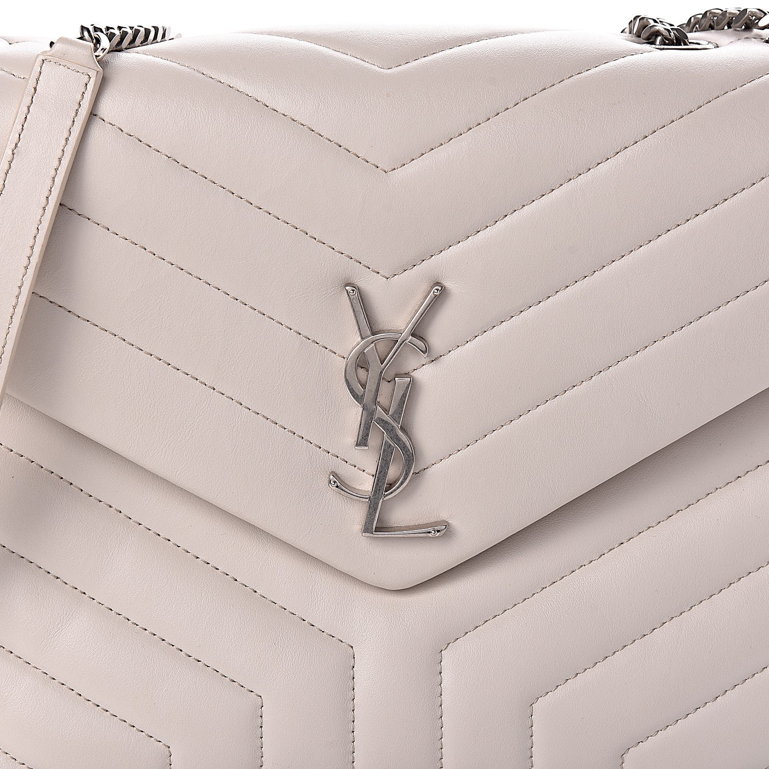 Saint Laurent Calfskin Y Quilted Monogram Medium Loulou Chain Satchel Ivory 9 of 11