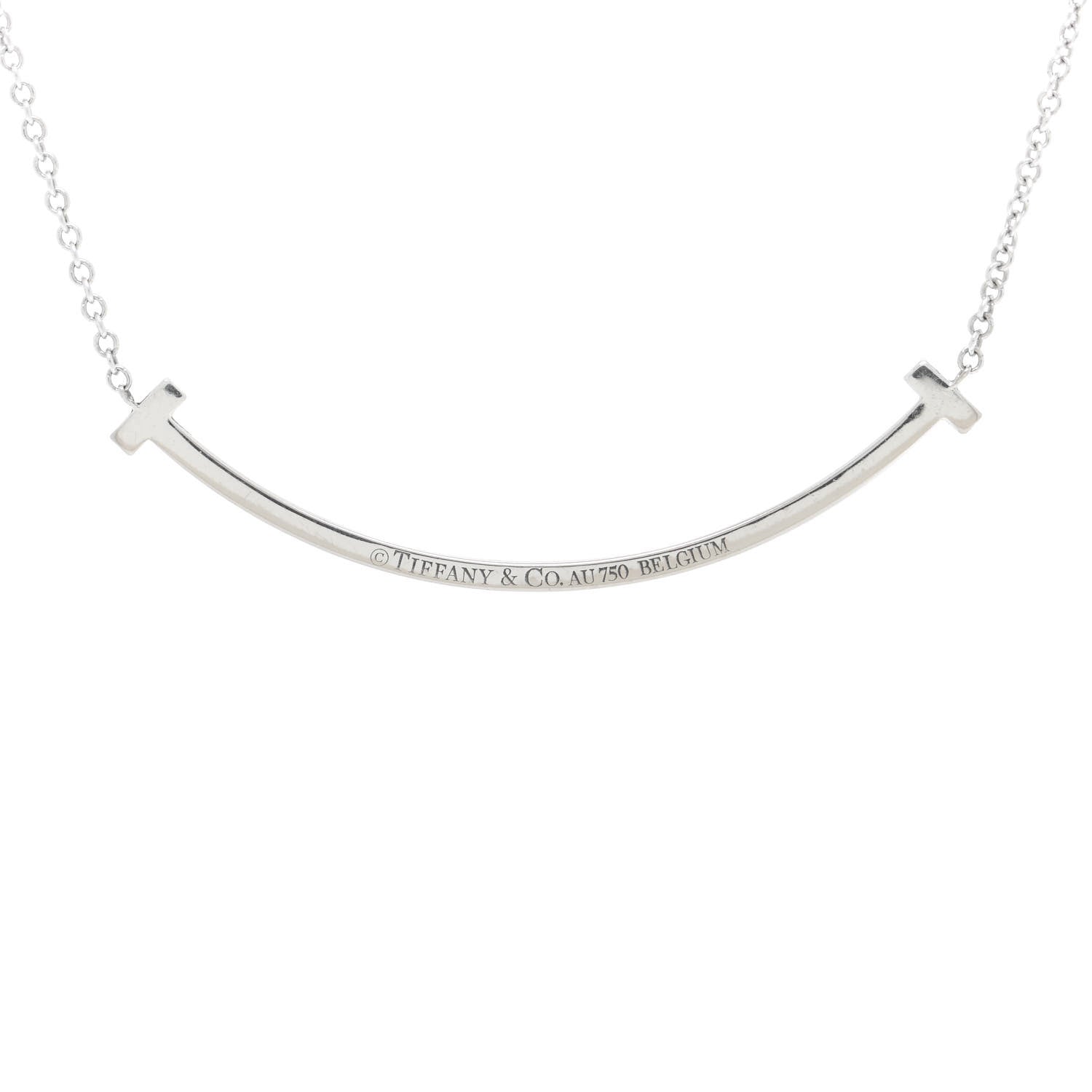 Tiffany 18K White Gold Blue Sapphire Small T Smile Pendant Necklace 6 of 7