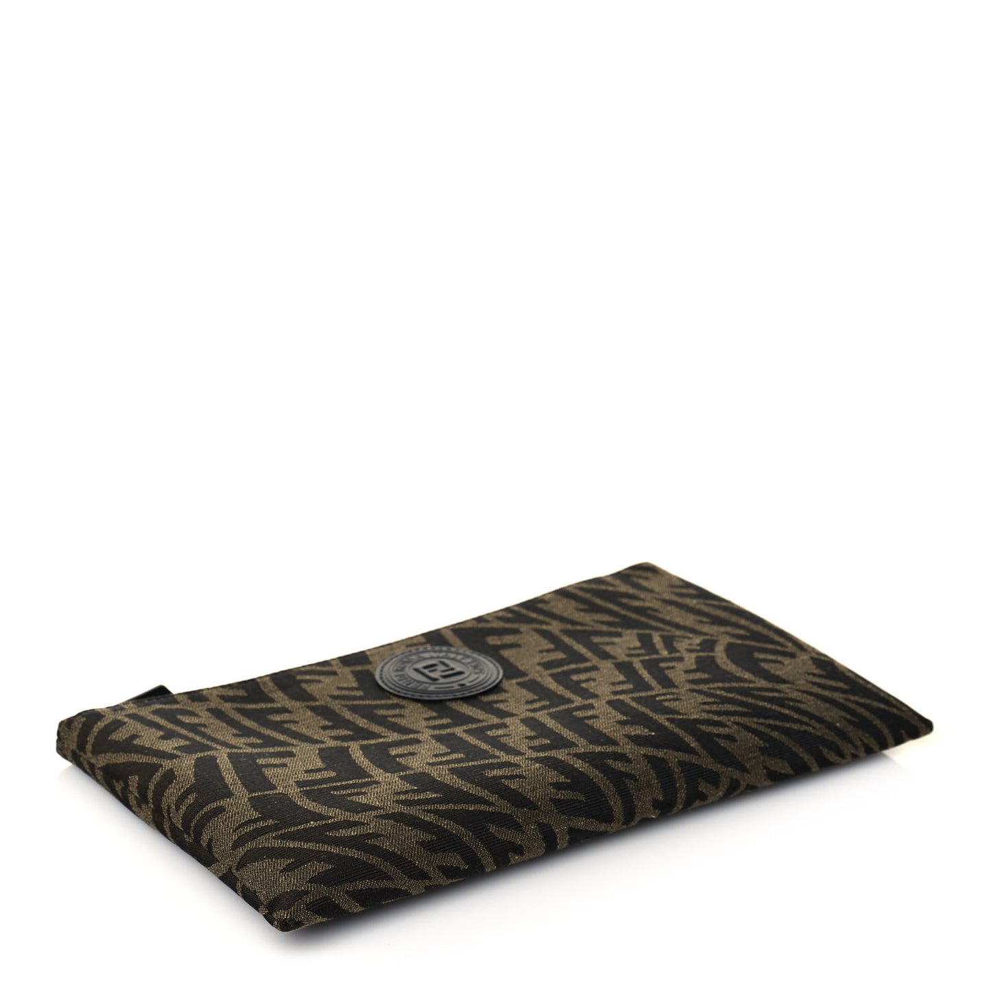 X SARAH COLEMAN Fabric Jacquard Vitello King FF Vertigo Medium Flat Pouch Tobacco Moro Black