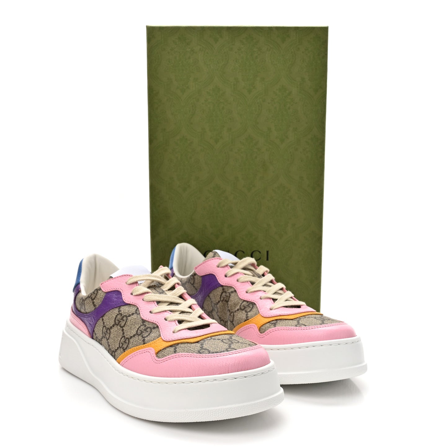 Calfskin GG Supreme Monogram Perforated Womens Platform 55mm Sneakers 40 Beige Ebony Sugar Pink Crop Shine Purple