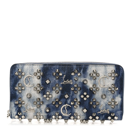 Christian Louboutin Metallic Calfskin Tie Dye Spiked Zip Around Wallet Silver 1 of 12