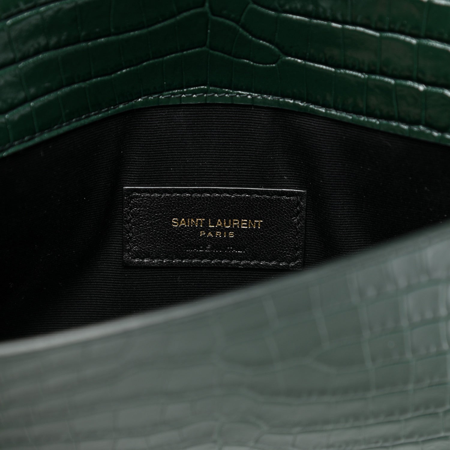 Saint Laurent Calfskin Crocodile Embossed Uptown Monogram Pouch Mint 6 of 9