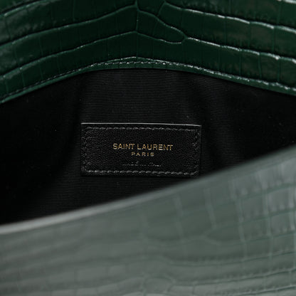 Saint Laurent Calfskin Crocodile Embossed Uptown Monogram Pouch Mint 6 of 9