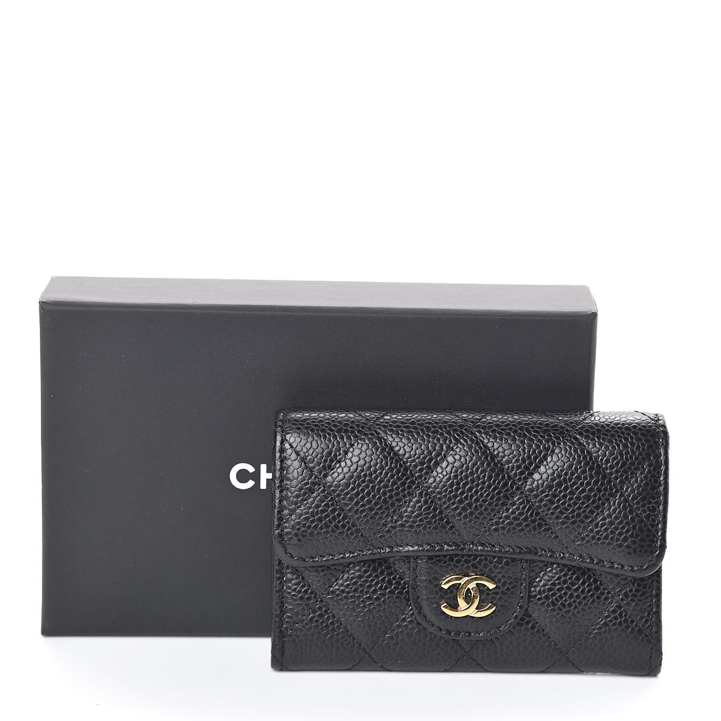 Caviar Quilted Flap Card Holder Wallet Black