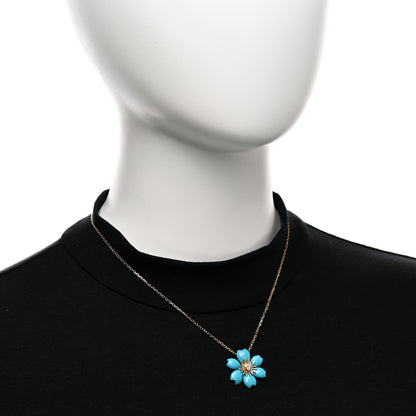 Van Cleef & Arpels 18K Yellow Gold Diamond Turquoise Mini Rose De Noel Pendant Necklace 2 of 5