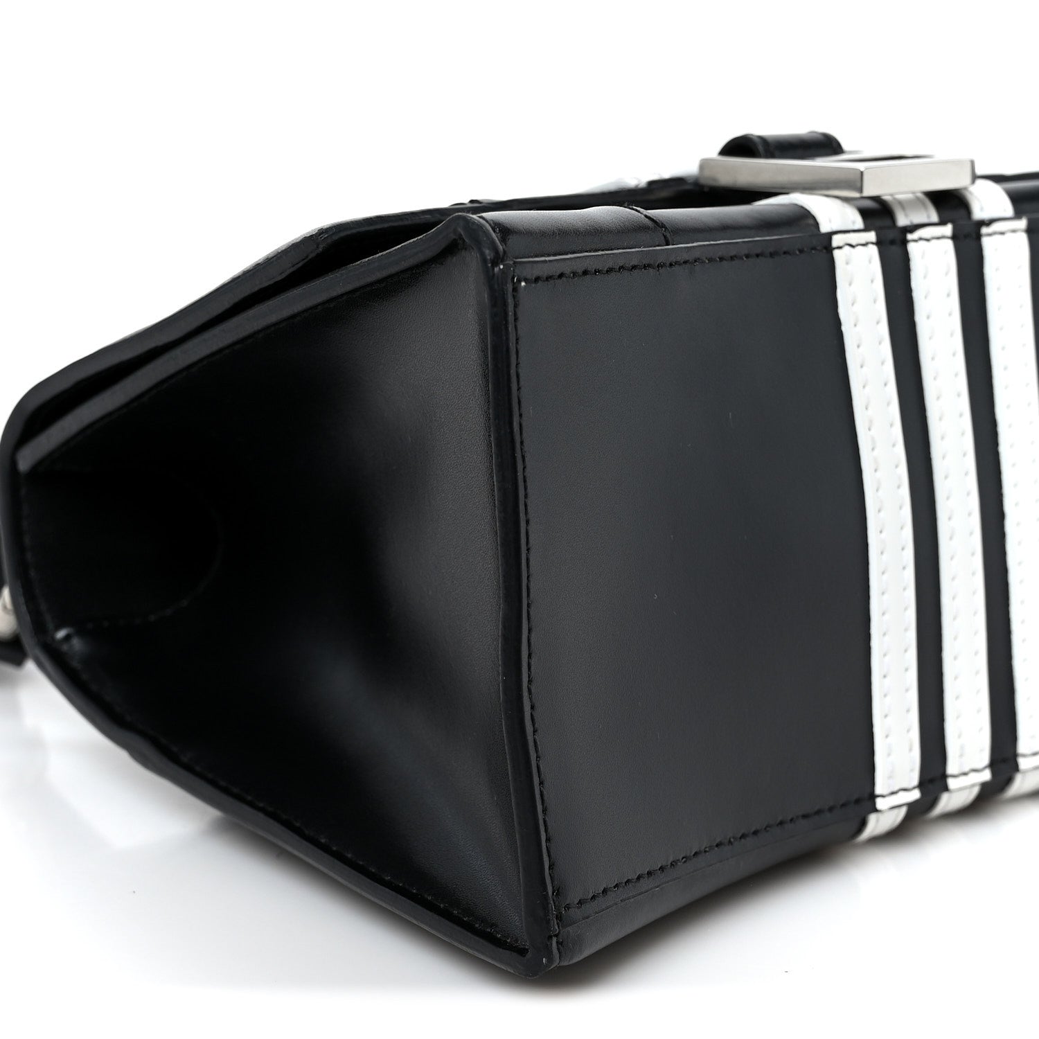 Balenciaga X ADIDAS Shiny Box Calfskin Small Hourglass Top Handle Bag Black White 9 of 10