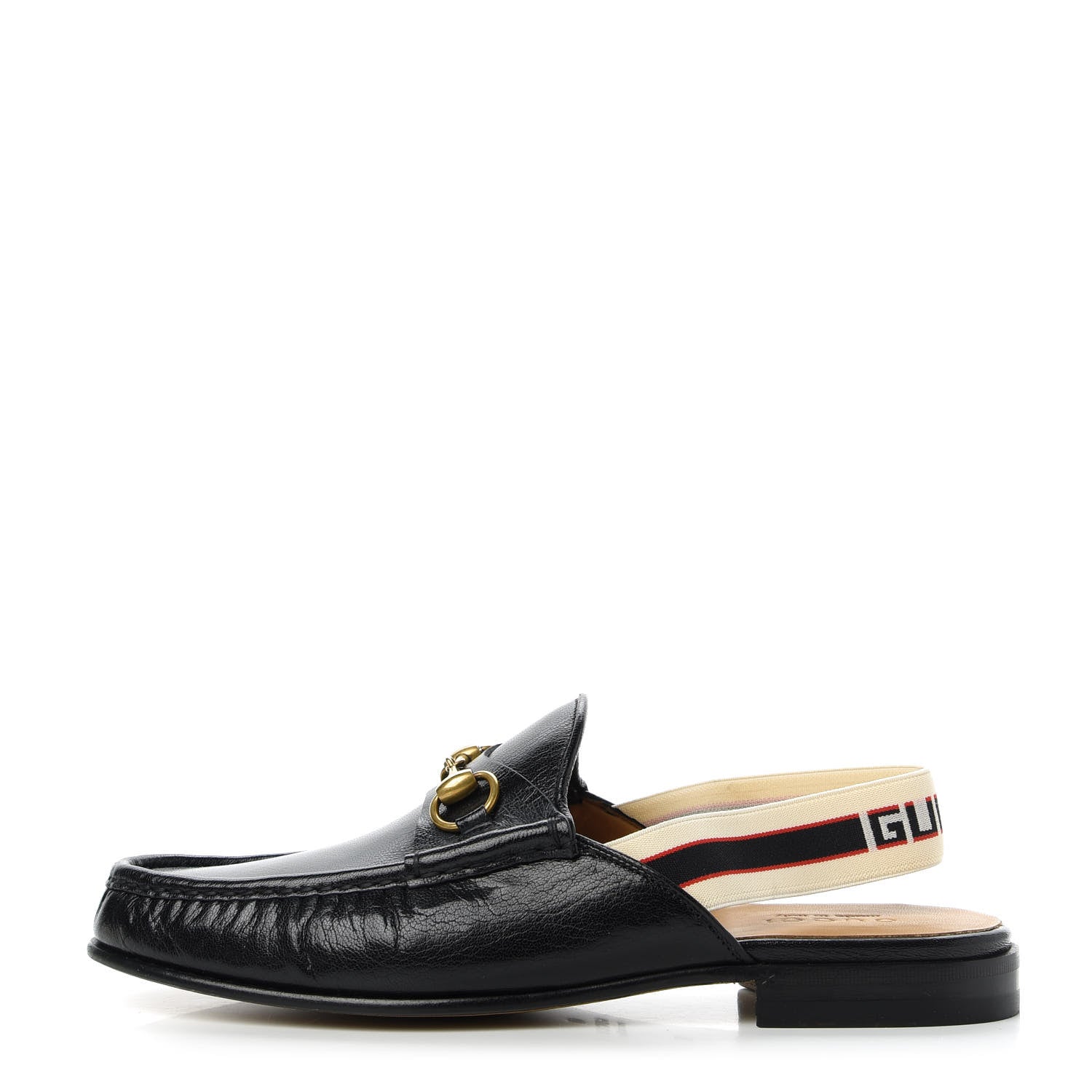 Gucci Goatskin Stripe Mens Horsebit Slingback Slippers 10 Black 1 of 8