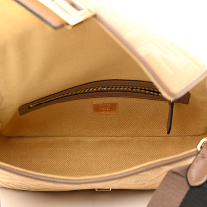 Fendi Raffia Vitello King Lucido FF Embroidered Baguette Grano Sand 5 of 10