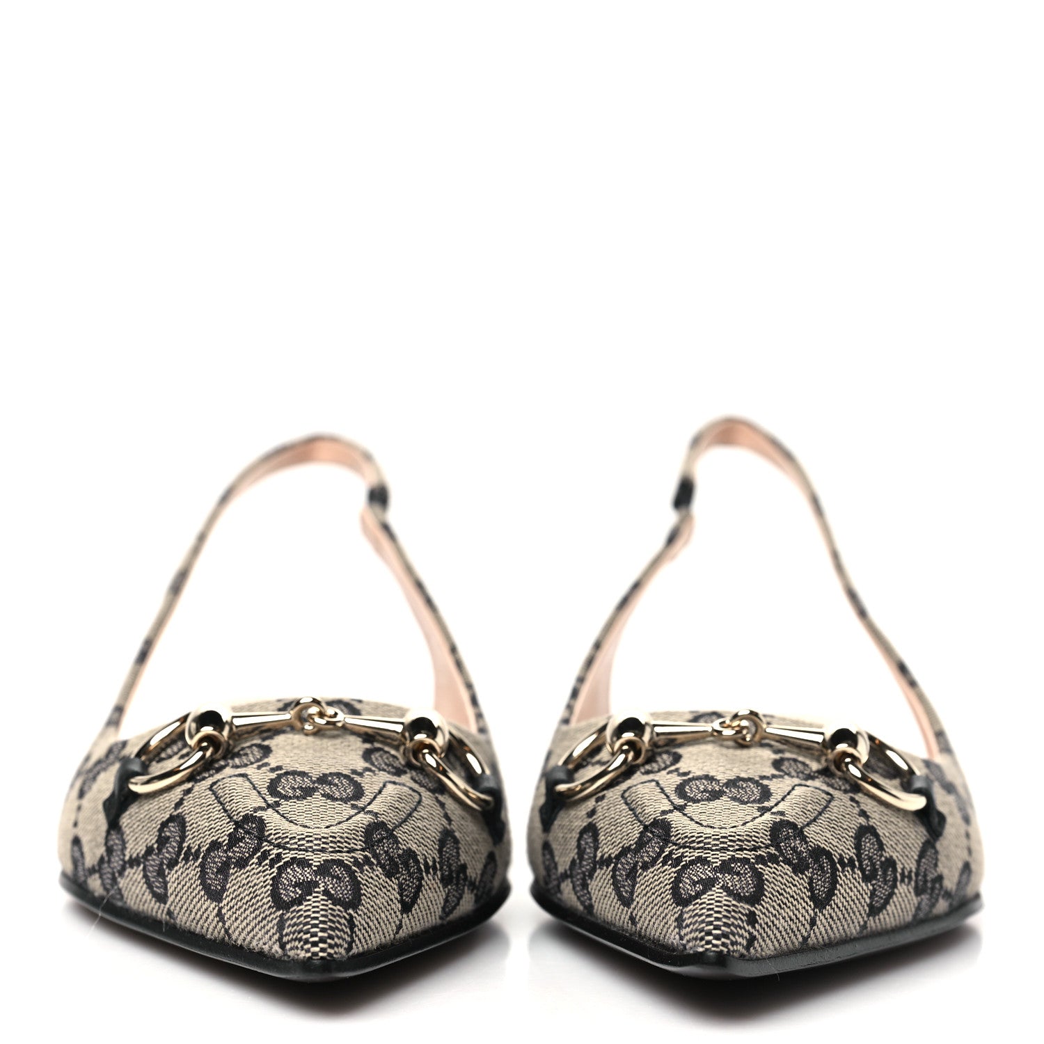 Gucci Monogram Horsebit Womens Slingback Ballet Flat 38.5 Beige Blue 3 of 10