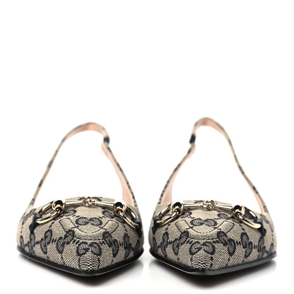 Gucci Monogram Horsebit Womens Slingback Ballet Flat 38.5 Beige Blue 3 of 10