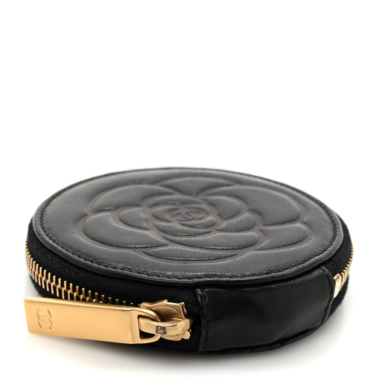 Chanel Lambskin Round Camellia CC Coin Purse Black 4 of 7