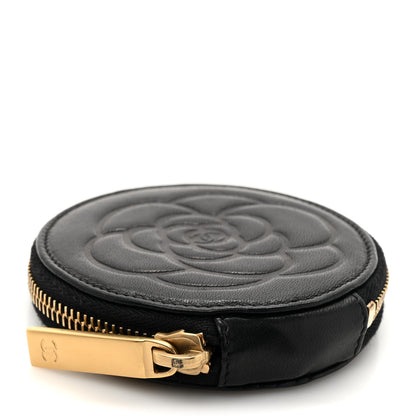 Chanel Lambskin Round Camellia CC Coin Purse Black 4 of 7