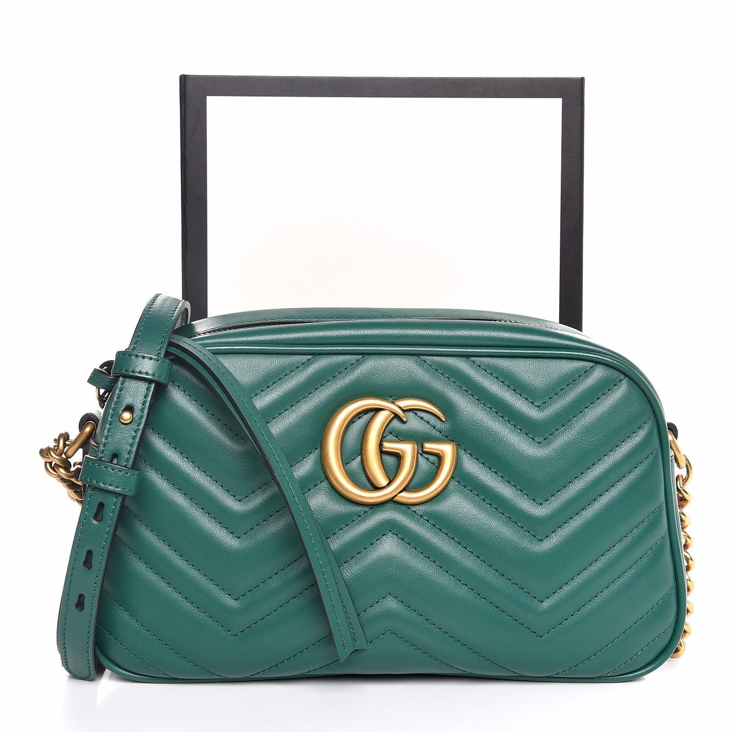 Calfskin Matelasse Small GG Marmont Chain Shoulder Bag Emerald Green