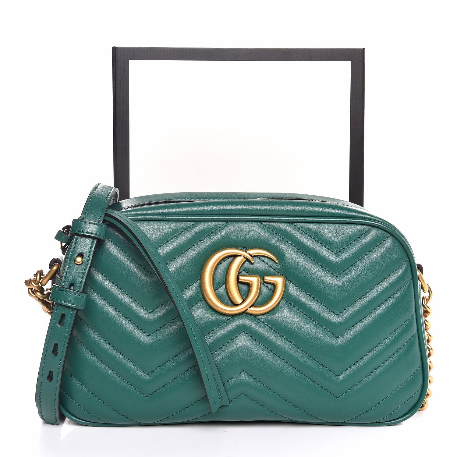 Gucci Calfskin Matelasse Small GG Marmont Chain Shoulder Bag Emerald Green 8 of 8