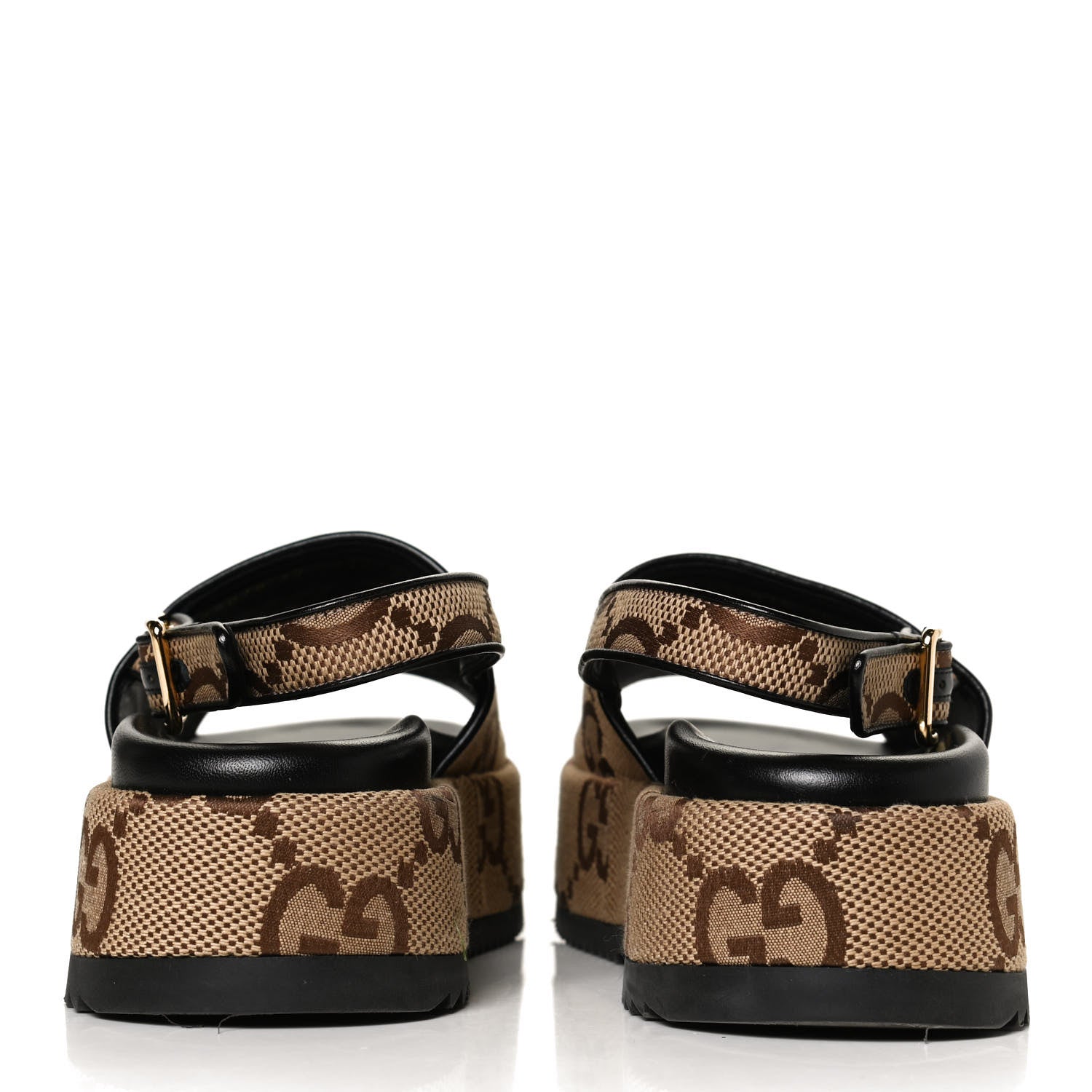 Gucci Monogram Maxi GG Granada Kid Angelina Platform 35mm Slingback Sandals 38 Camel Ebony Black 6 of 12