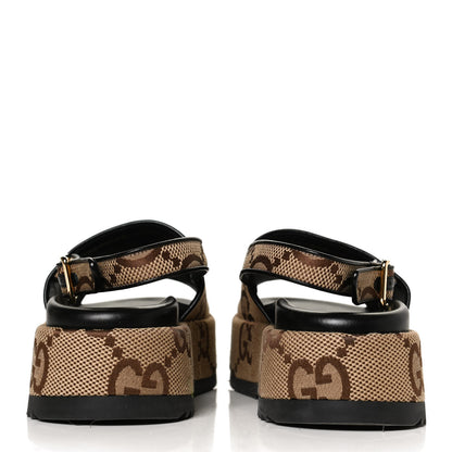 Gucci Monogram Maxi GG Granada Kid Angelina Platform 35mm Slingback Sandals 38 Camel Ebony Black 6 of 12