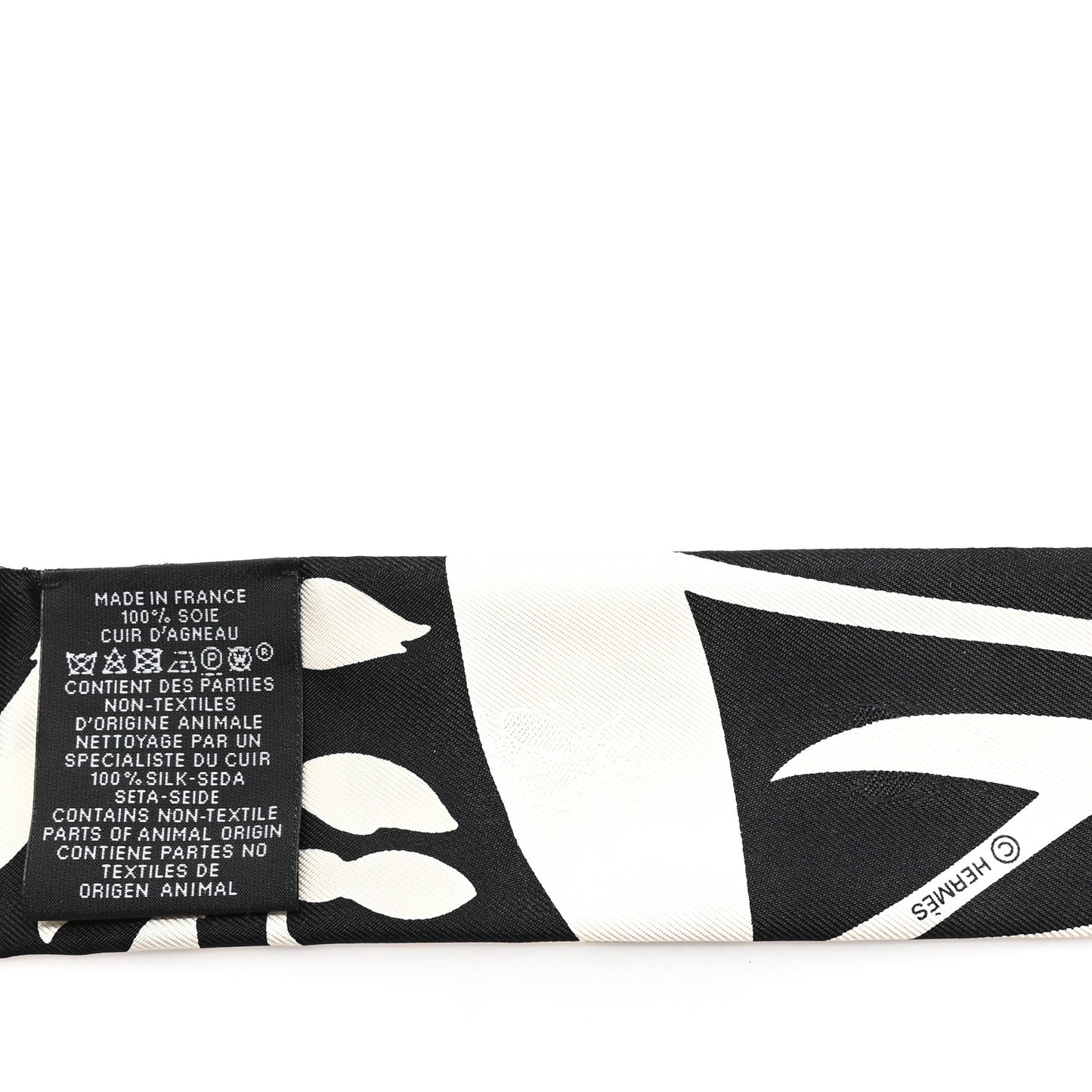 Silk Calfskin Bouquet Final Fringed Twilly Creme Black