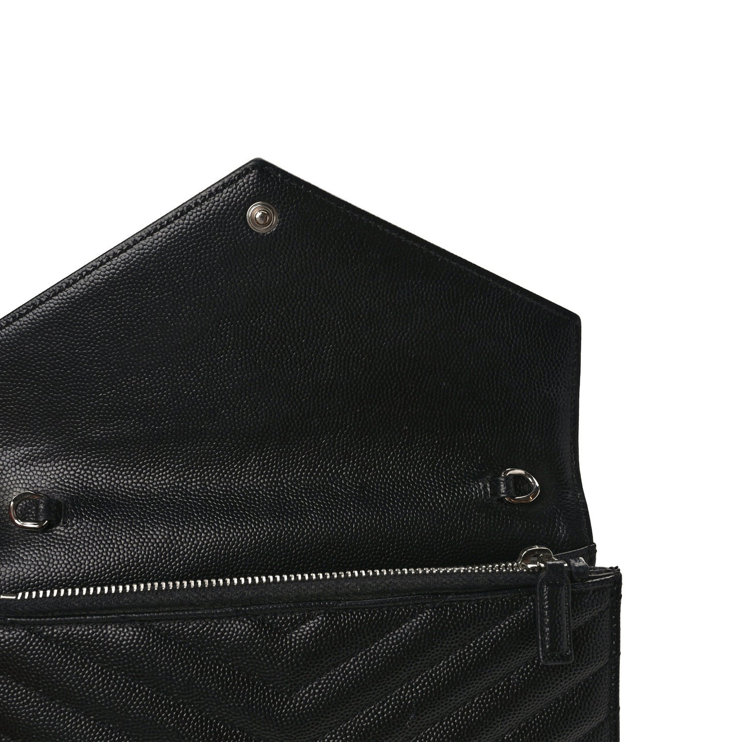 Grain De Poudre Matelasse Chevron Monogram Envelope Chain Wallet Black