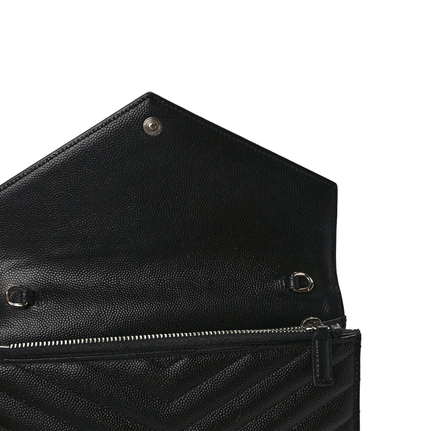 Saint Laurent Grain De Poudre Matelasse Chevron Monogram Envelope Chain Wallet Black 14 of 15