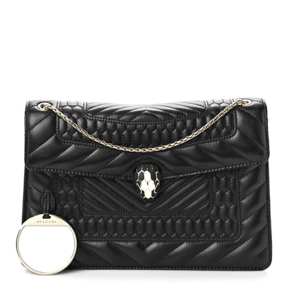 Bulgari Calfskin Quilted Serpenti Forever Shoulder Bag Black 1 of 8