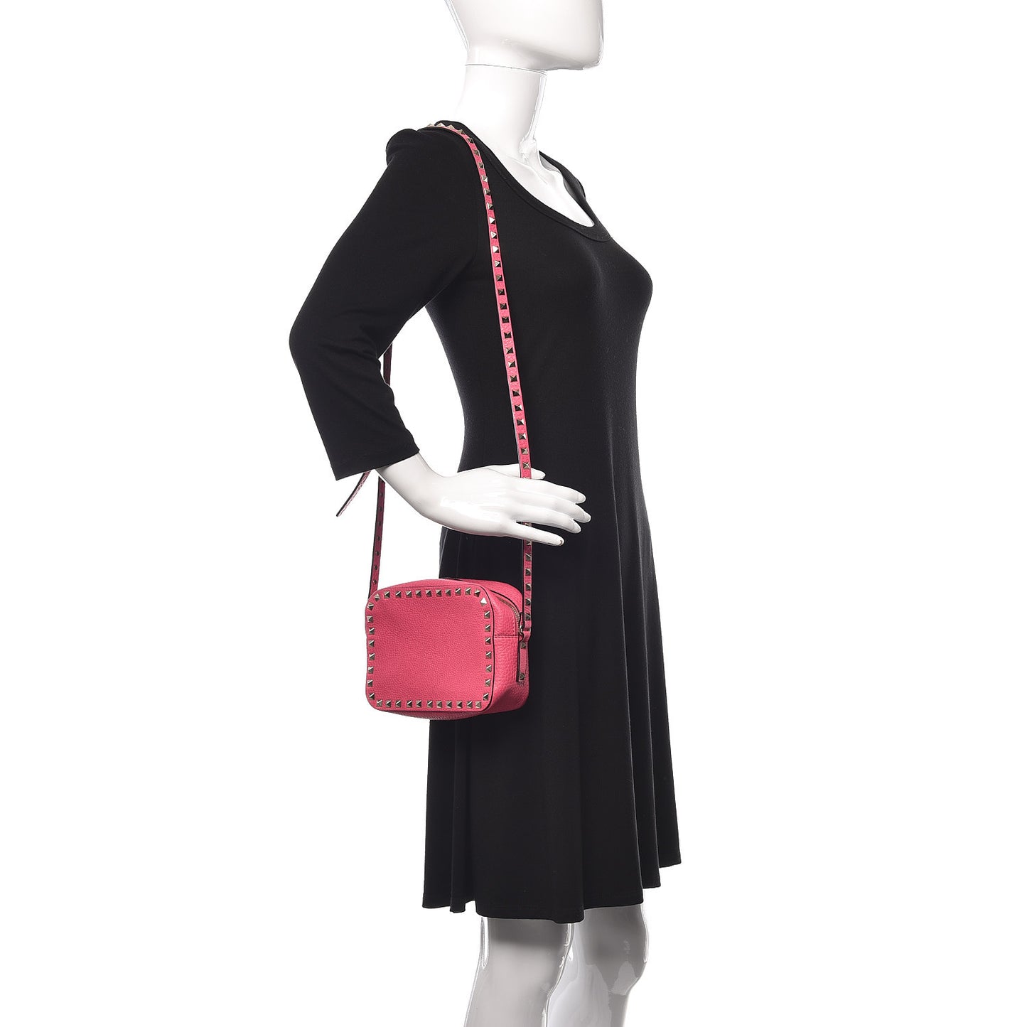 Pebbled Calfskin Rockstud Camera Crossbody Bag Peony