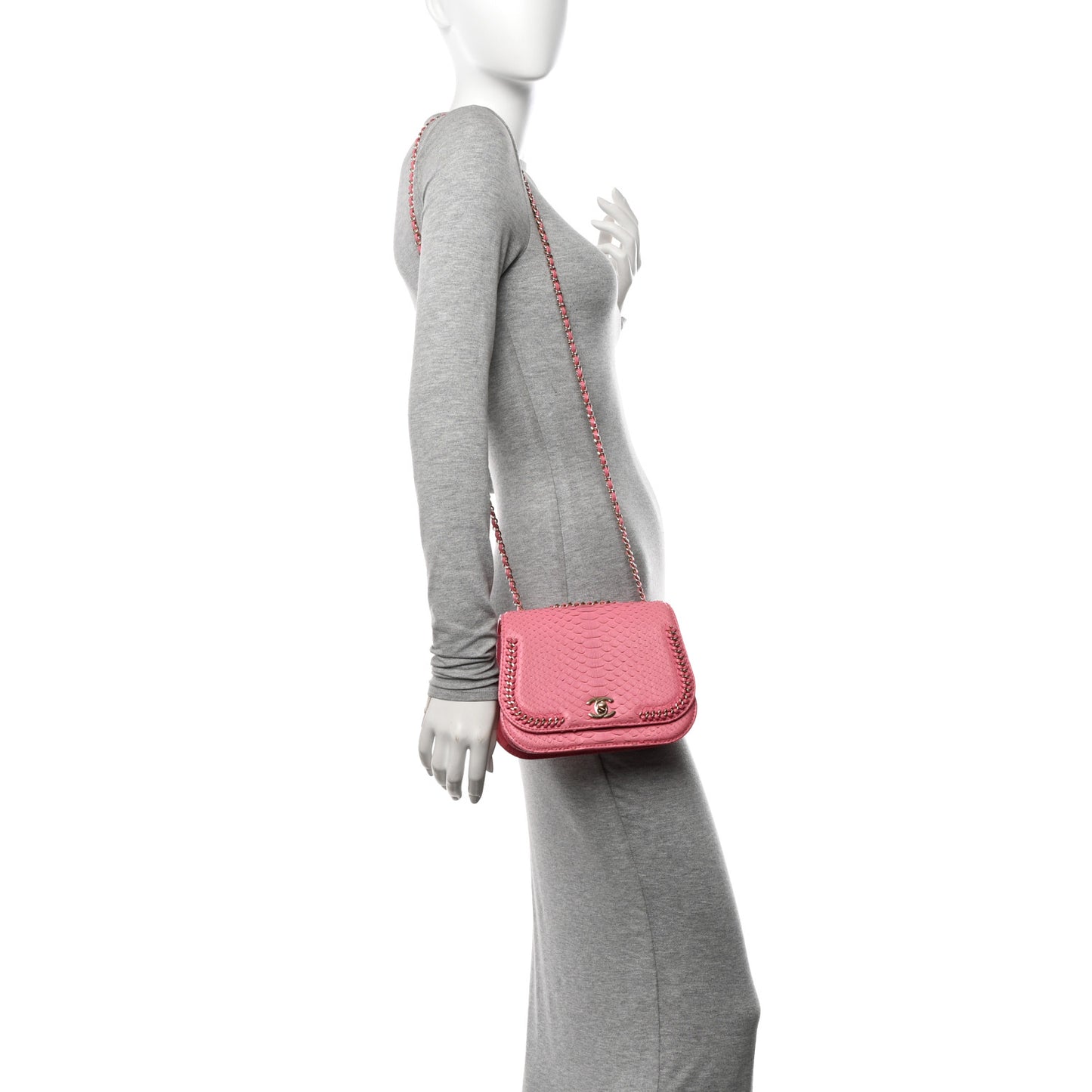 Snakeskin Small Braided Chic Flap Pink
