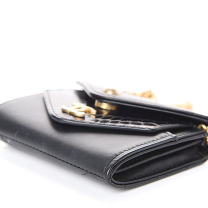 Chanel Snakeskin Calfskin Embossed Chevron Quilted CC Chain Wallet Black 6 of 9
