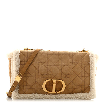 Christian Dior Shearling Cannage Large Caro Bag Camel 1 of 11