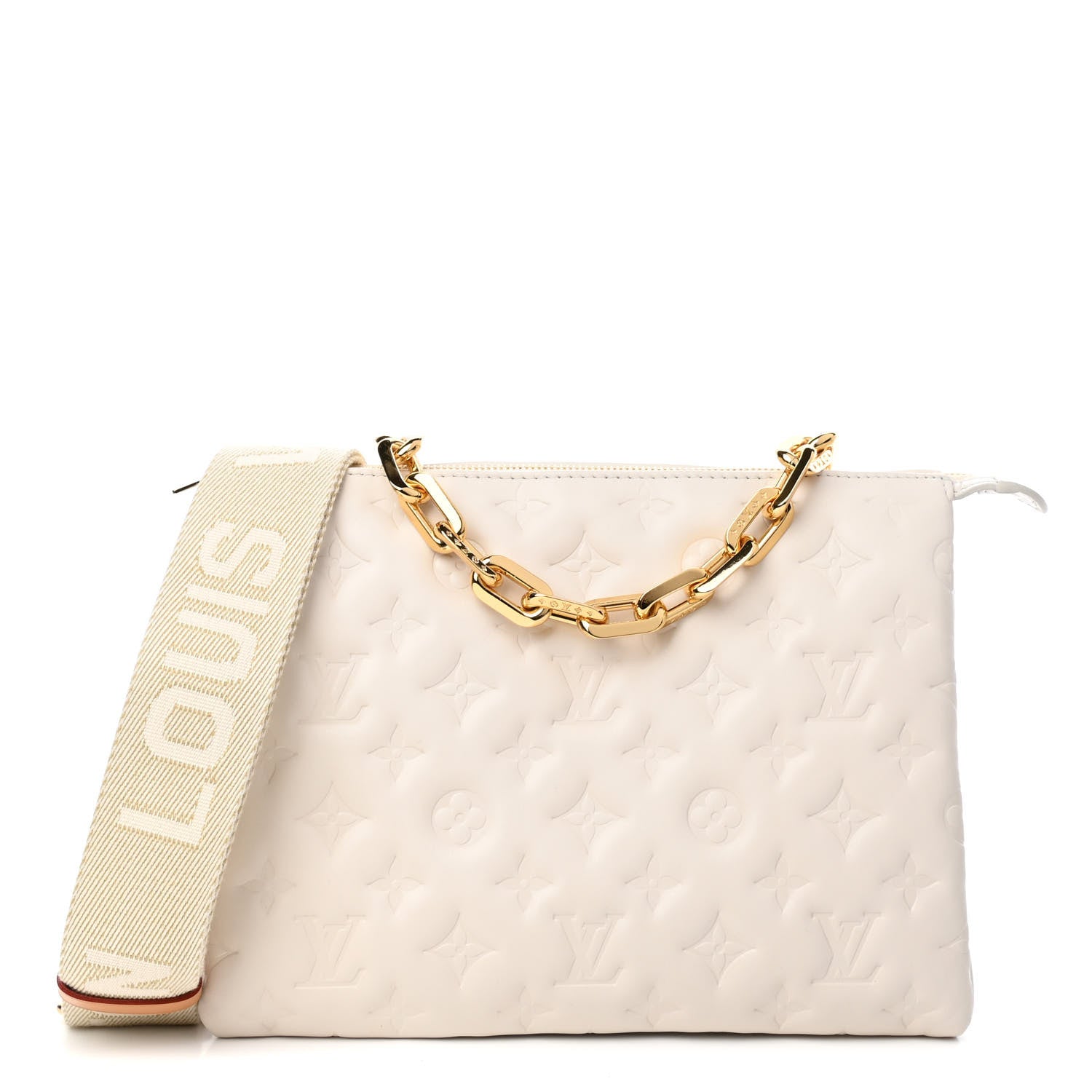 Louis Vuitton Lambskin Embossed Monogram Coussin PM Beige Cream 1 of 4