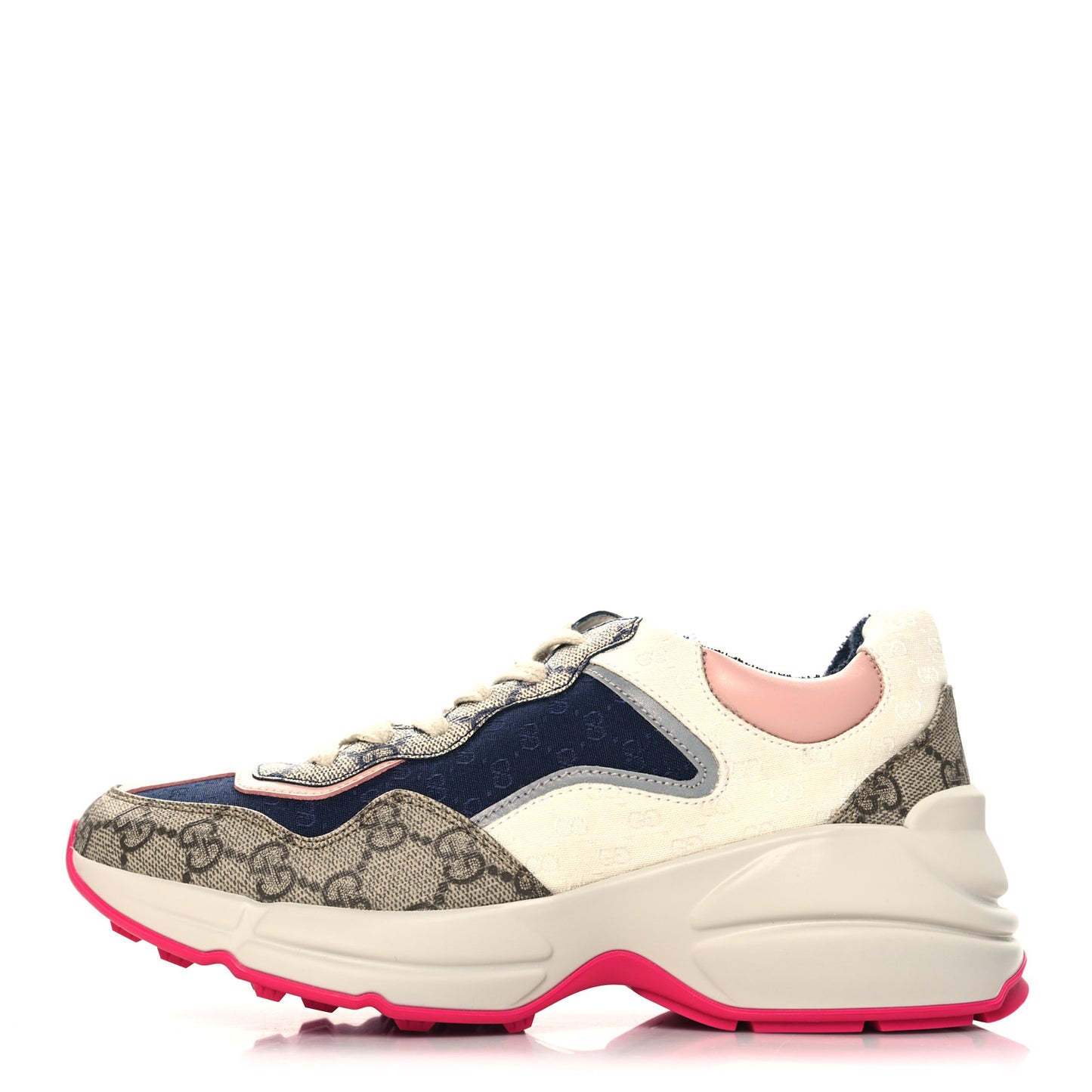 GG Supreme Monogram Mix Monogram Womens Rhyton Sneakers 37.5 London Blue Beige Pale Pink