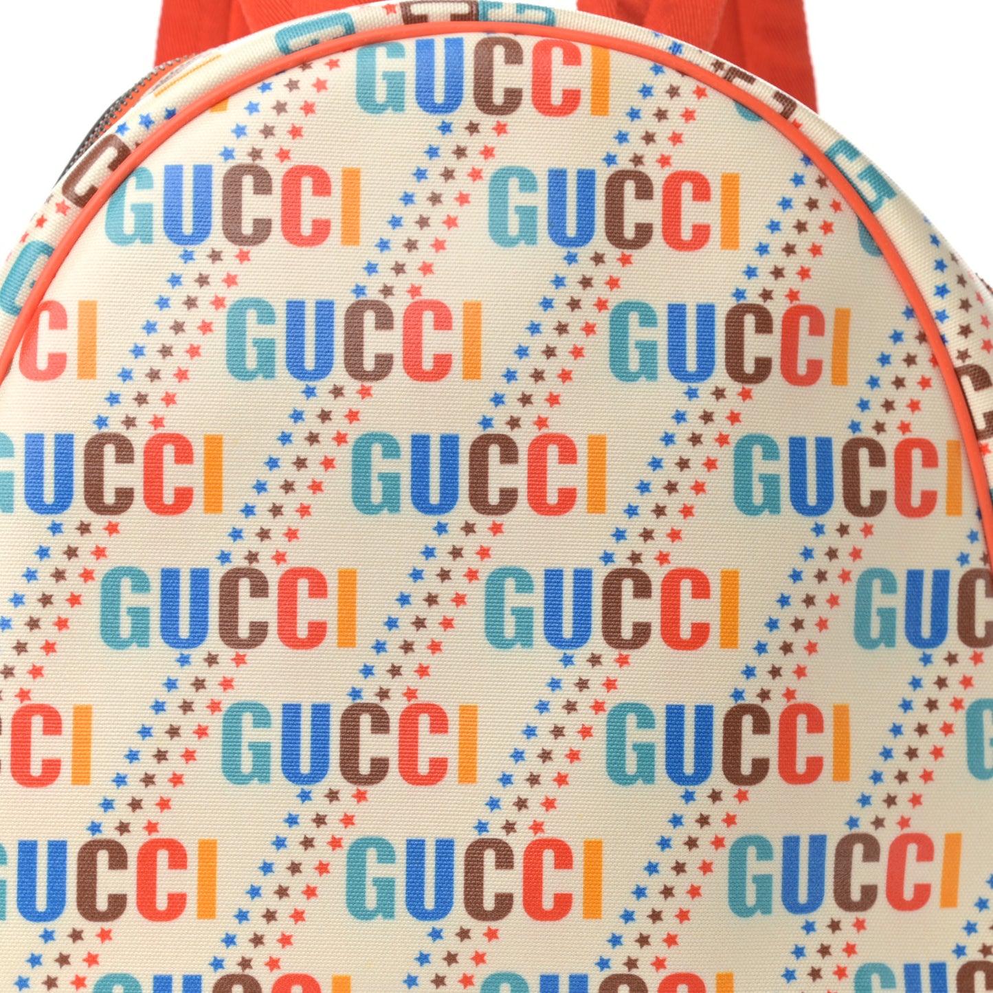 Coated Canvas Logo Star Print Childrens Dome Backpack Beige Multicolor Vibrant Orange