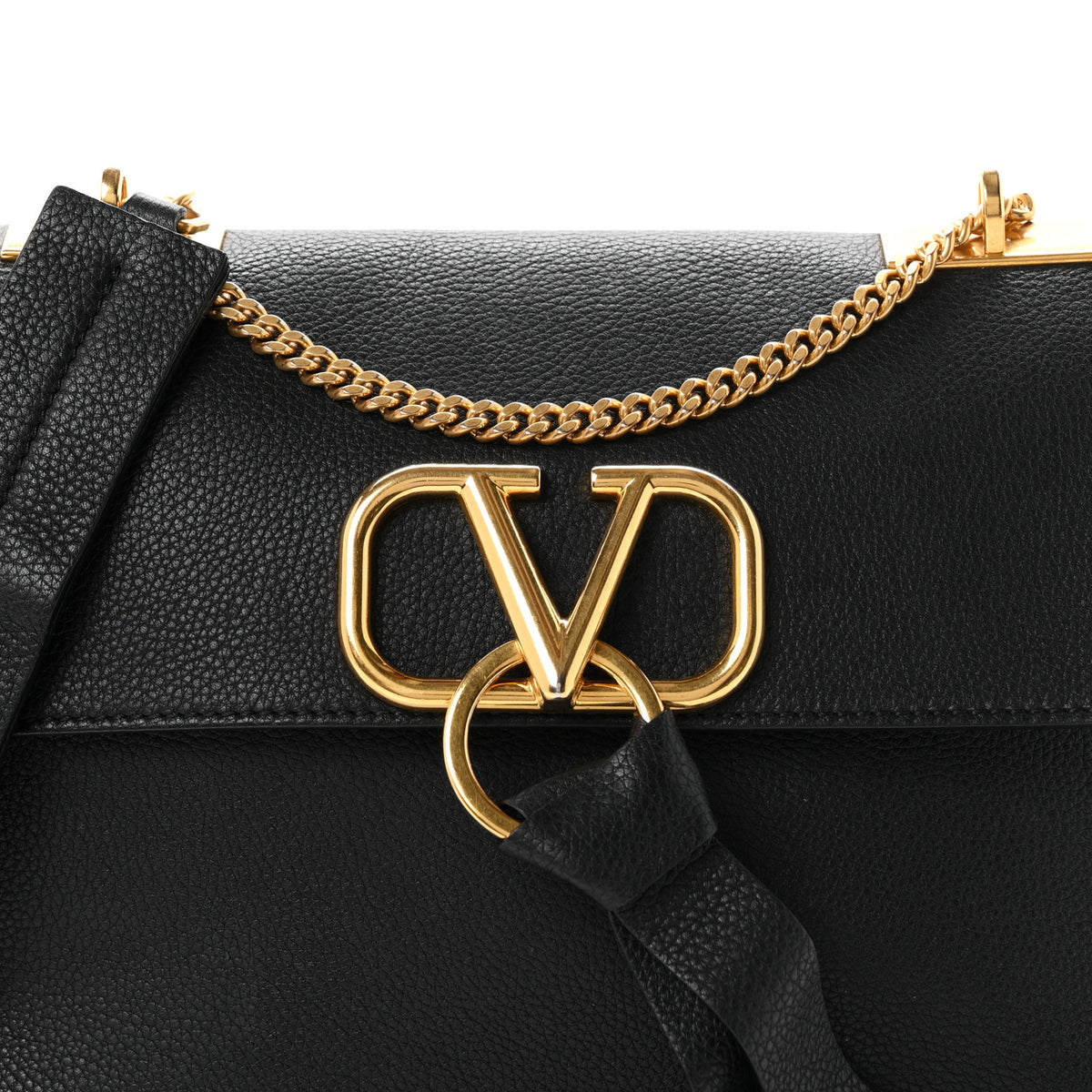 Valentino Garavani Pebbled Calfskin Small VRing Chain Shoulder Bag Black 7 of 9