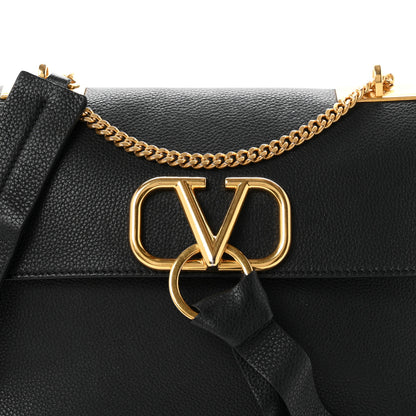 Valentino Garavani Pebbled Calfskin Small VRing Chain Shoulder Bag Black 7 of 9