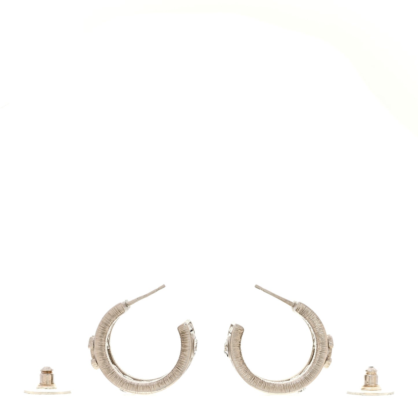 Metal Crystal CC Hoop Earrings Silver