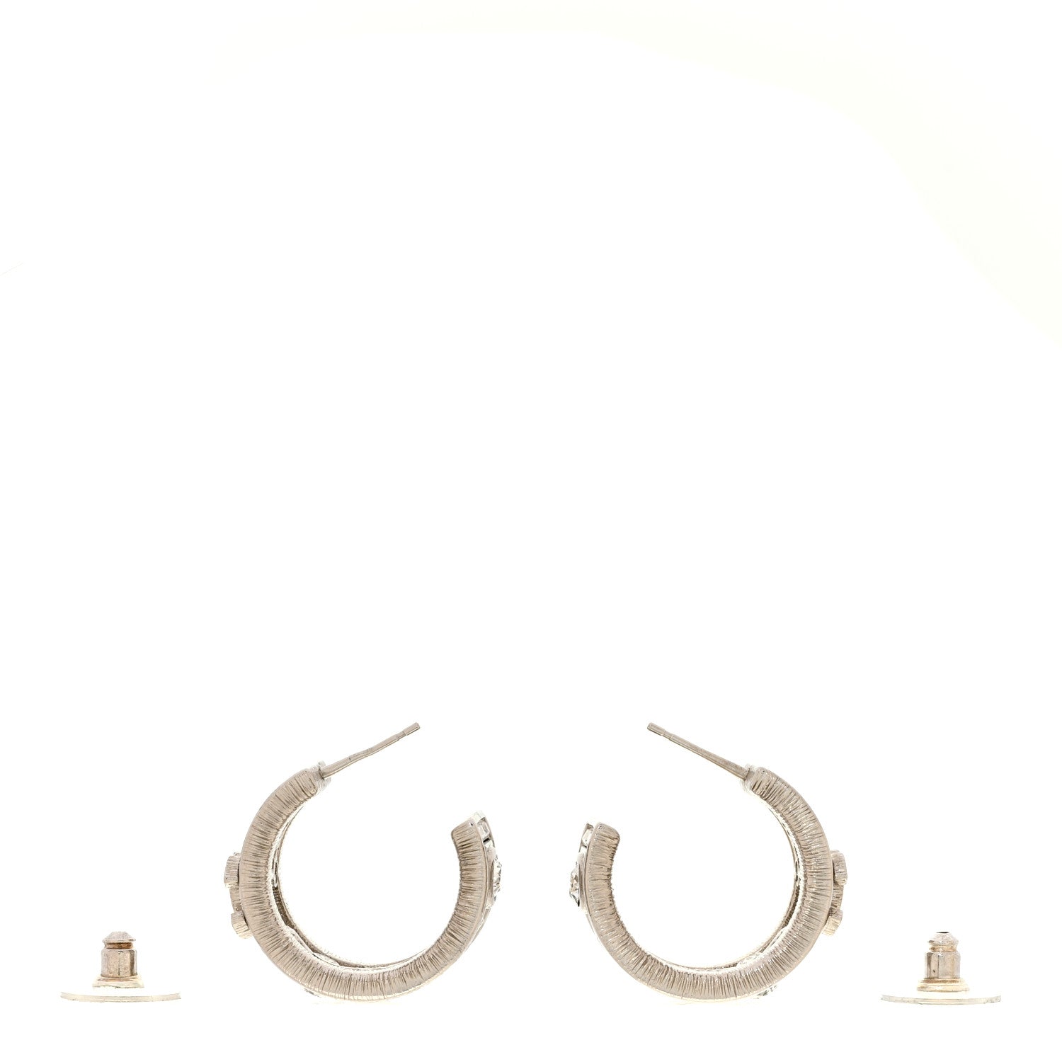 Chanel Metal Crystal CC Hoop Earrings Silver 3 of 5