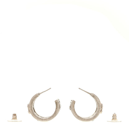 Chanel Metal Crystal CC Hoop Earrings Silver 3 of 5
