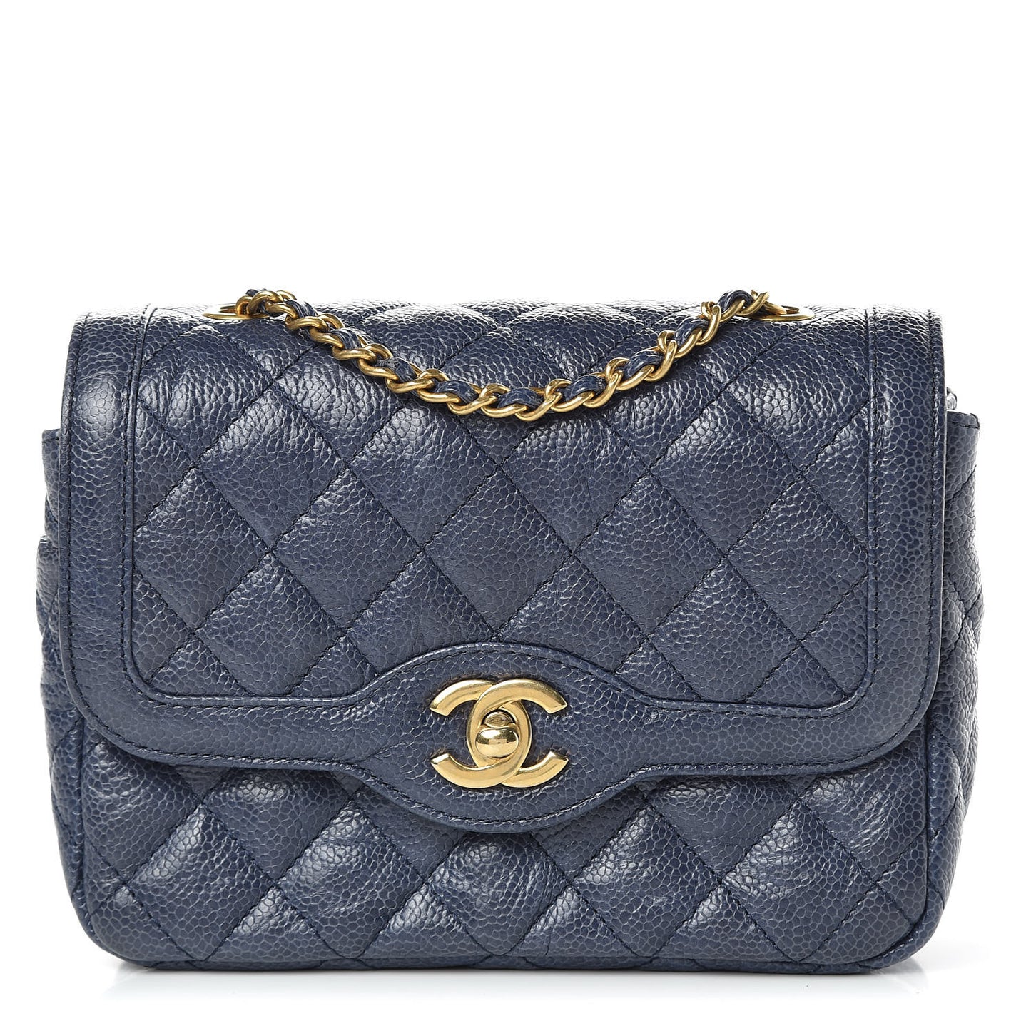 Crumpled Grained Calfskin Quilted Mini Two Tone Flap Blue