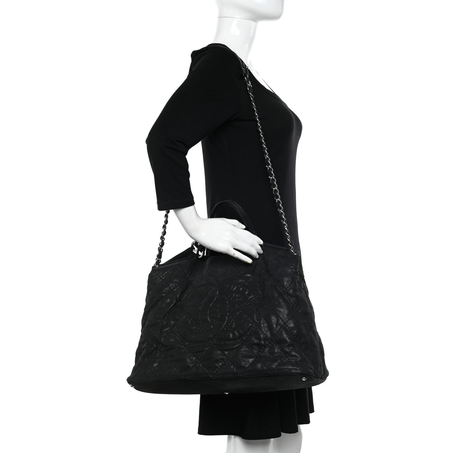 Chanel Iridescent Calfskin Stitched CC Shopping Tote Black 3 of 11