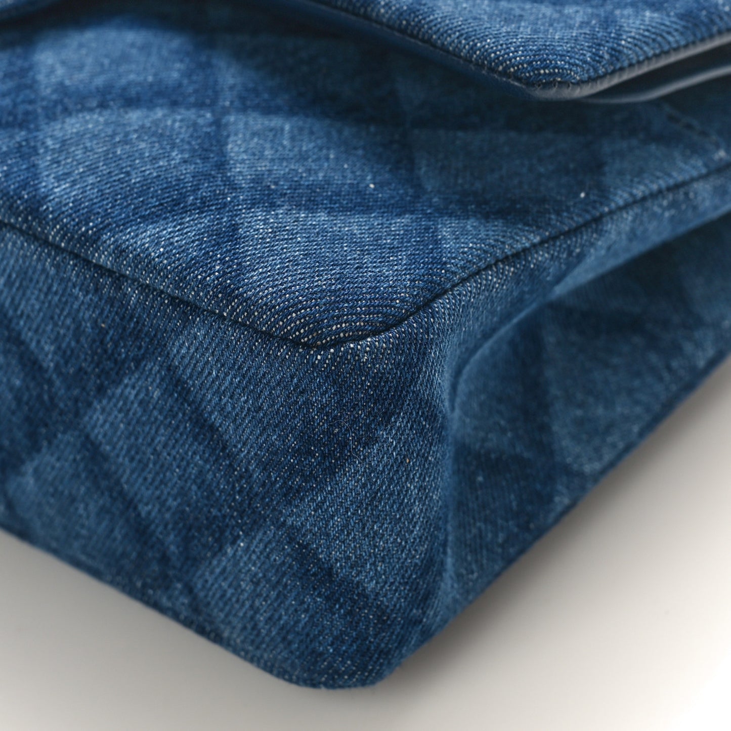 Printed Denim Quilted Medium Double Flap Dark Blue