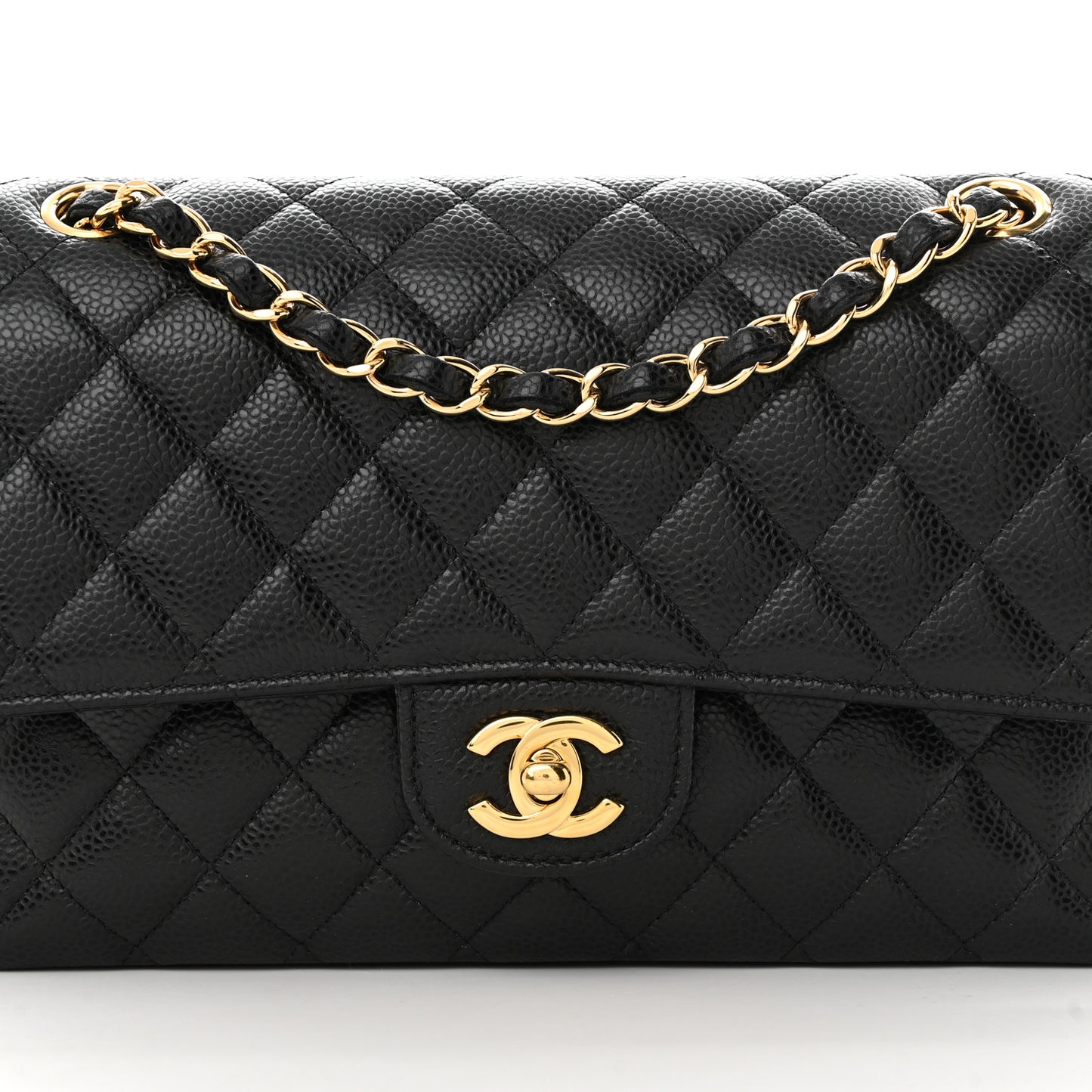 Caviar Quilted Medium Double Flap Black