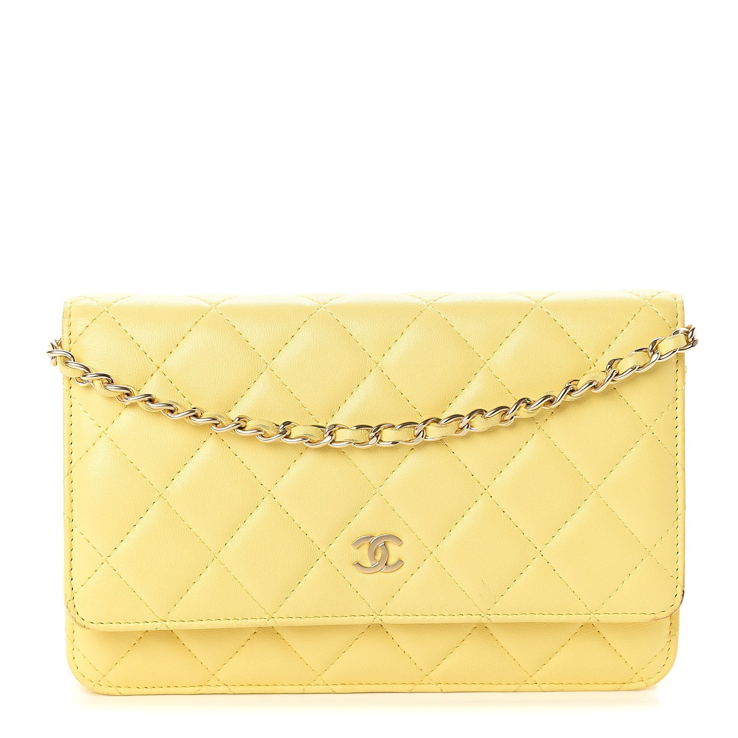 Chanel Lambskin Quilted Wallet on Chain WOC Yellow 1 of 7