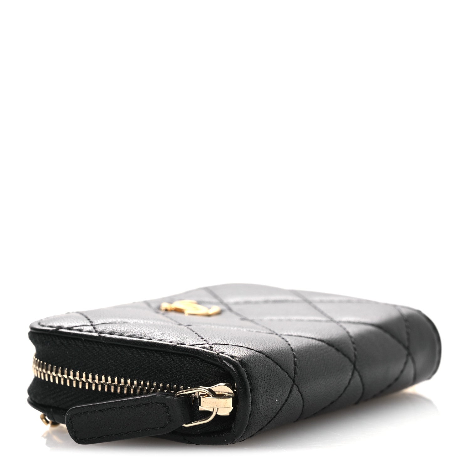 Chanel Lambskin Quilted CC Pearl Crush Zip Card Holder On Chain Black 4 of 10