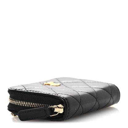 Chanel Lambskin Quilted CC Pearl Crush Zip Card Holder On Chain Black 4 of 10