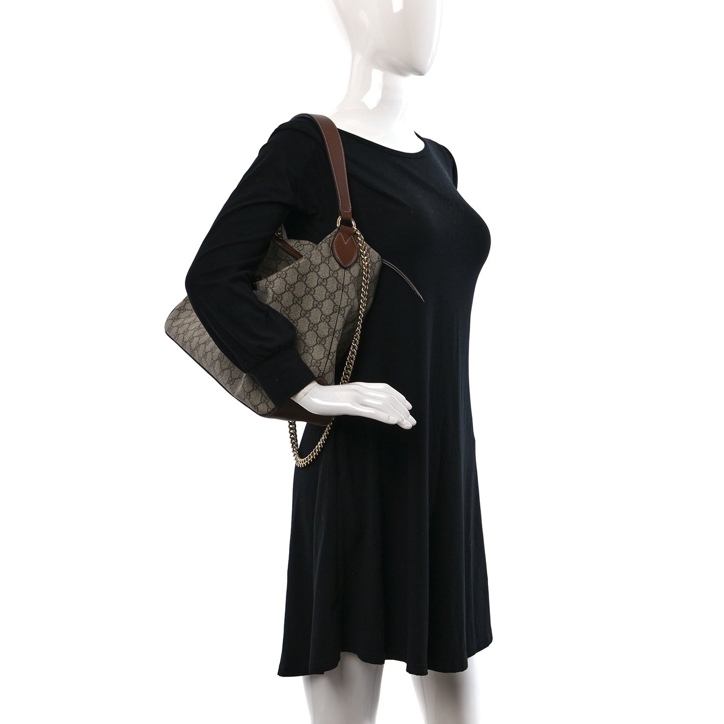 GG Supreme Monogram Large Linea A Hobo Light Brown