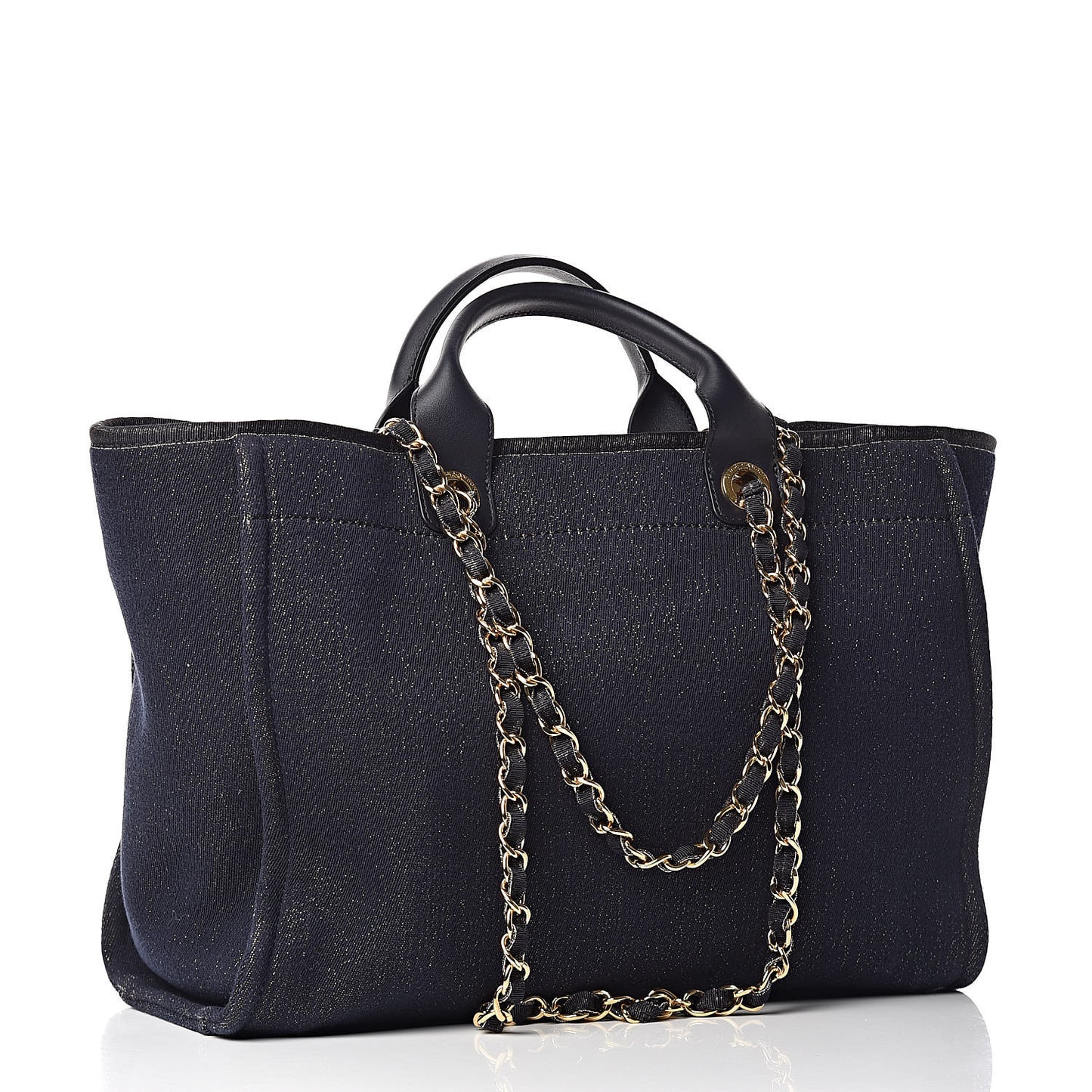 Lurex Canvas Medium Deauville Tote Navy Blue Gold