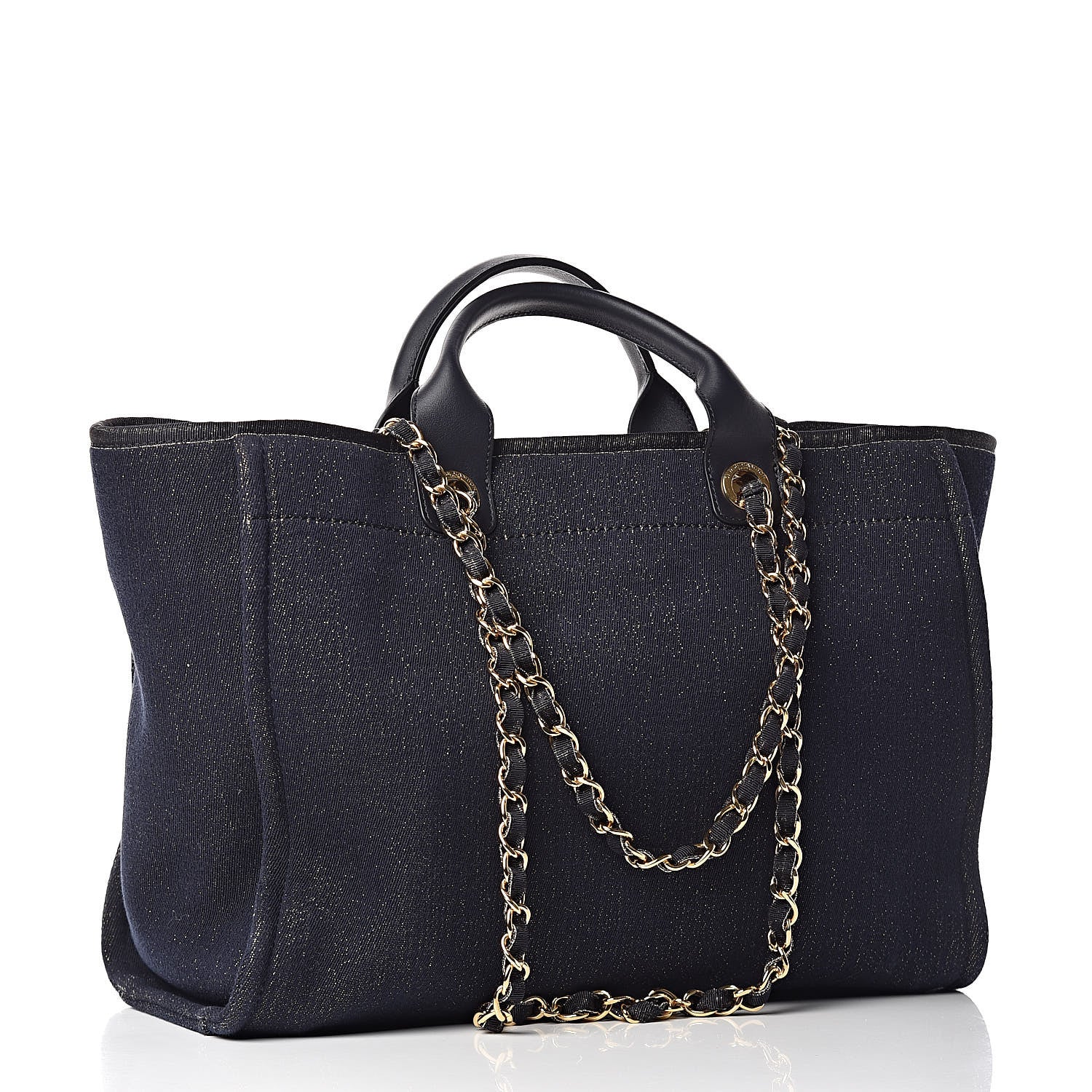 Chanel Lurex Canvas Medium Deauville Tote Navy Blue Gold 3 of 10